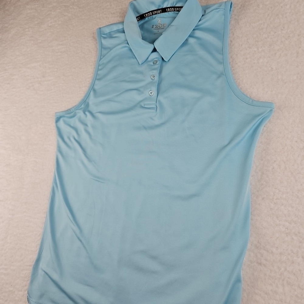Izod Sport Golf Womens‎ Sz L Cool Performance Sleeveless Top Blue Stretch Polo
